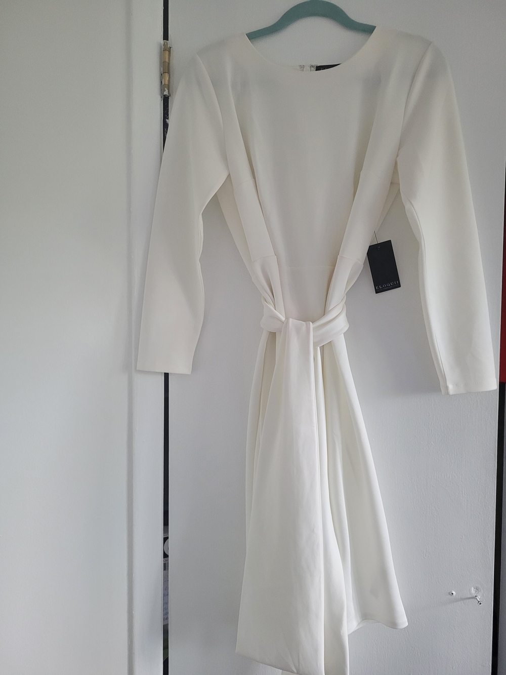 Eloquii Ivory Long Sleeve Tie-Waist Dress